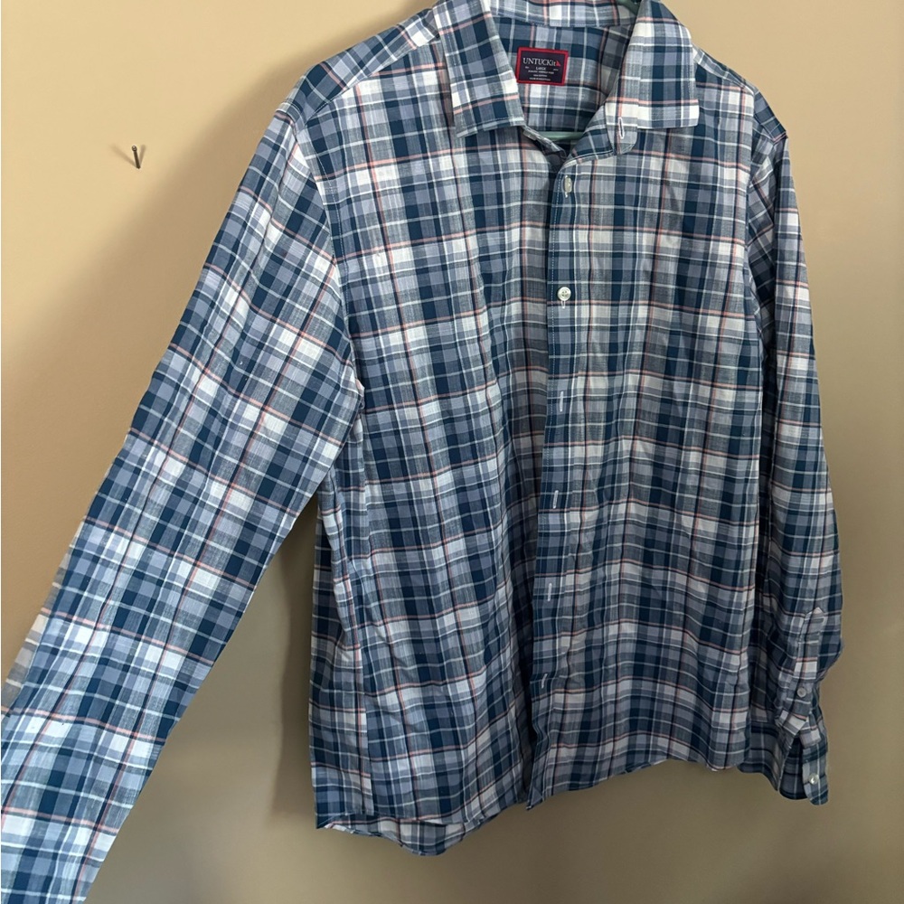 UNTUCKit Navy and White Plaid Shirt